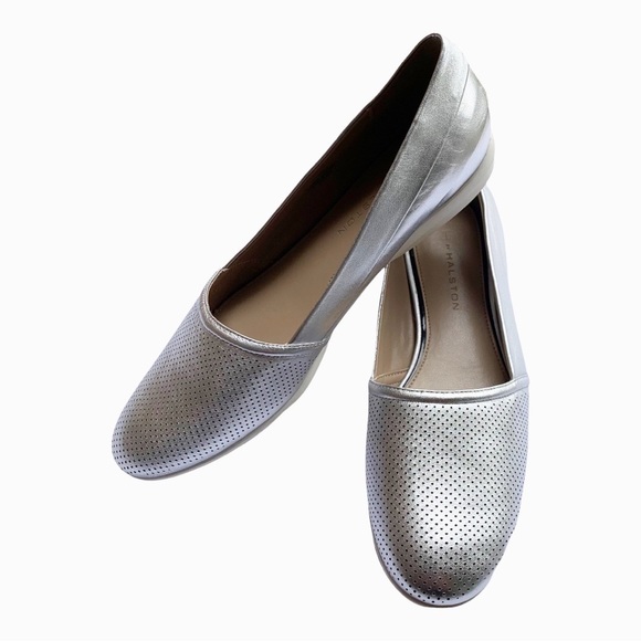 H by Halston Silver Leah Leather Ballet Flats Size 10 - Picture 3 of 9